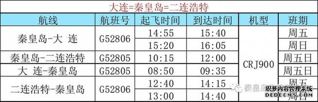 秦皇島將開大連-秦皇島-二連浩特包機航線